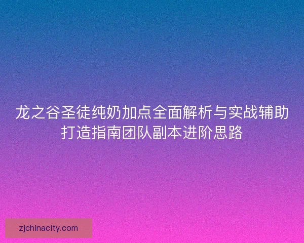 龙之谷圣徒纯奶加点全面解析与实战辅助打造指南团队副本进阶思路